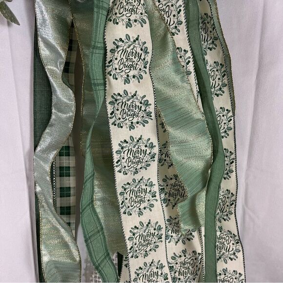 Christmas Tree Topper Bow Star Holiday Decor Mod Farmhouse White, Green & Silver - Picture 8 of 12